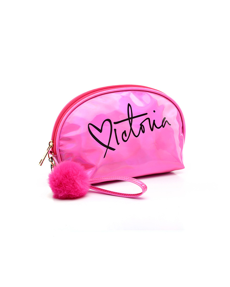 

Letter Print Laser Pom Pom Makeup Bag, Pink