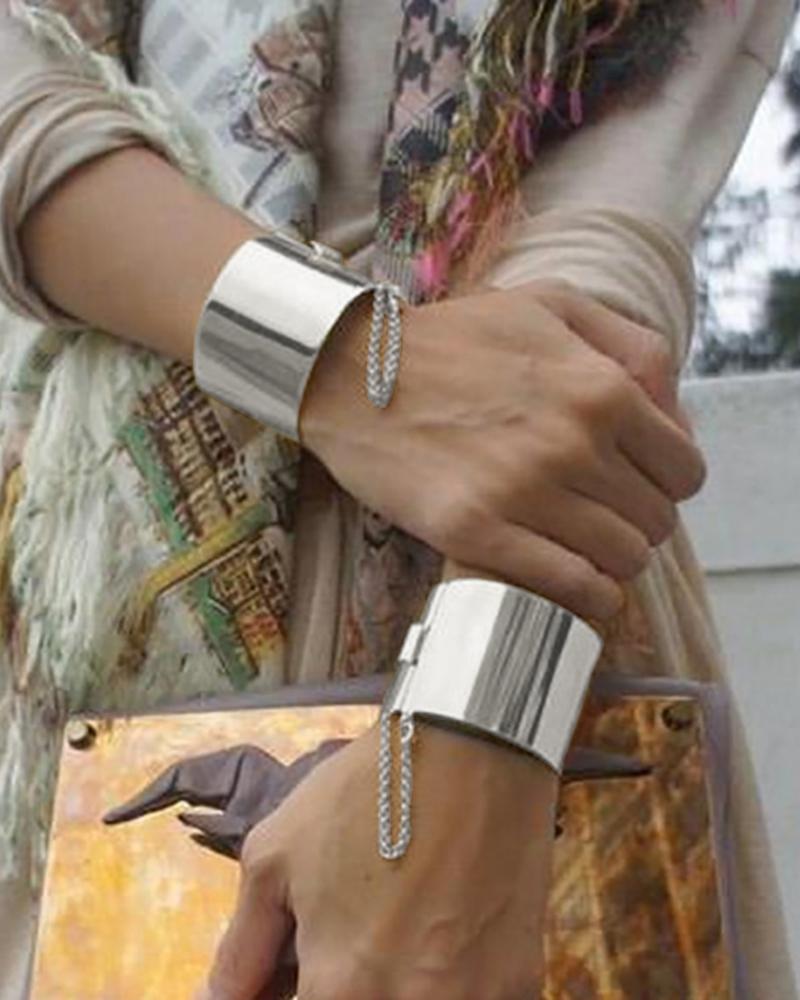 

Punk Style High Polished Wide Cuff Bangle Bracelet, Silver