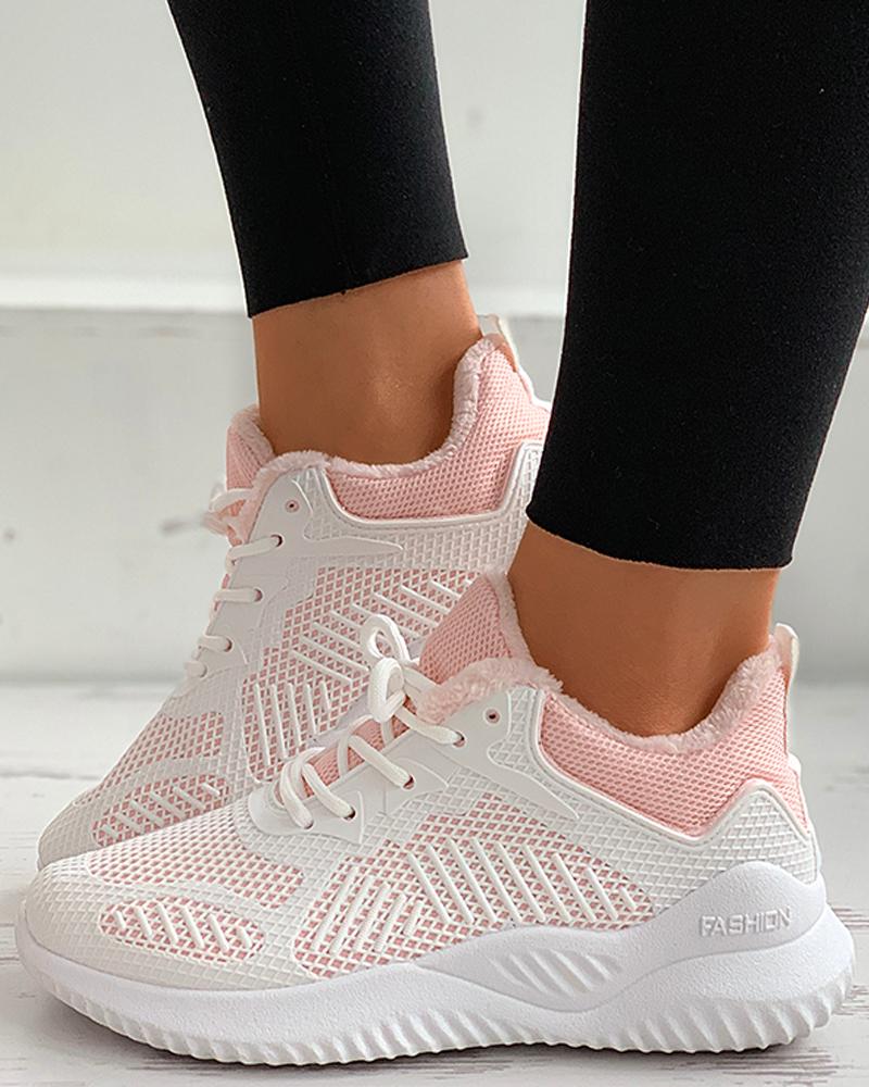 

Colorblock Lace-up Warm Sneaker, Pink
