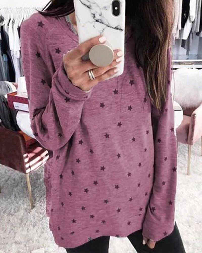 

Oversized Long Sleeve Star Pattern Women Top, Red
