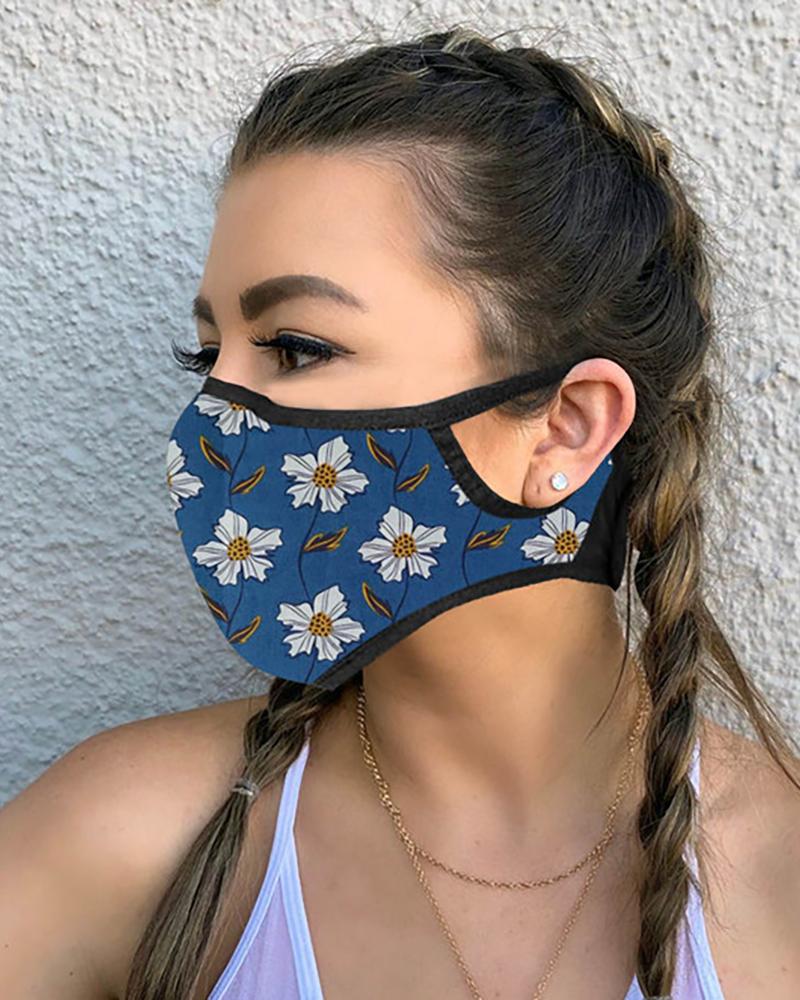 

Floral Leaf Print Breathable Mouth Mask, Blue