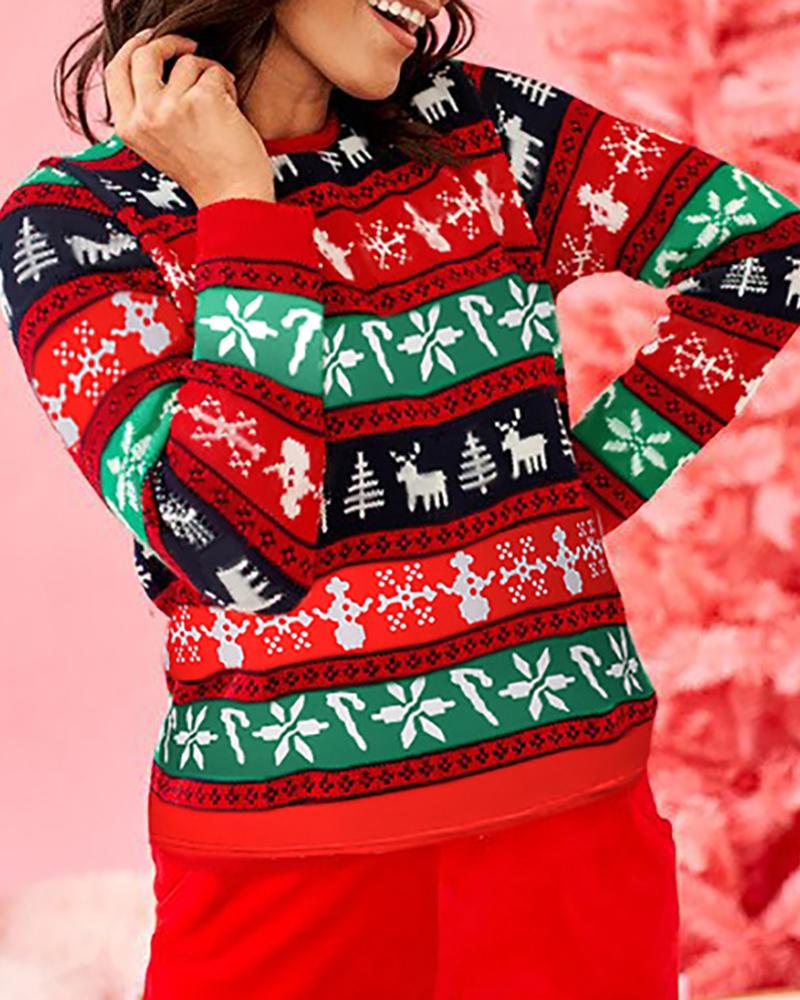 

Christmas Mixed Print Colorblock Ugly Sweater, Green