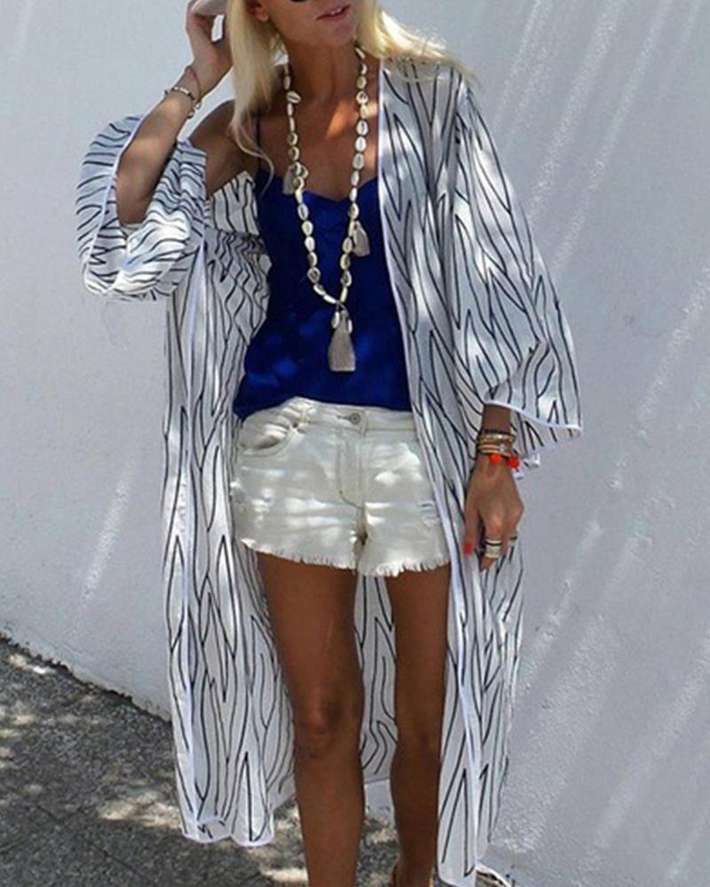 

Striped Sun Protective Loose Shirt, White