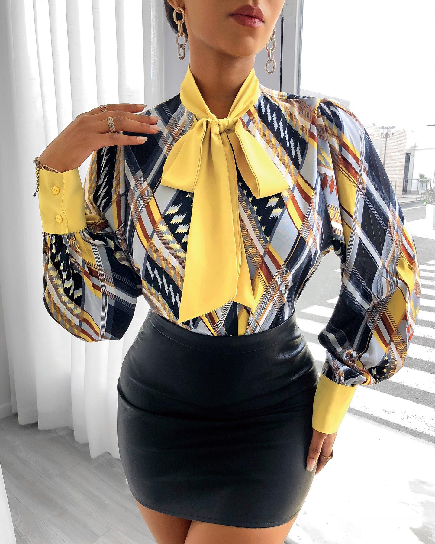 

Colorblock Lantern Sleeve Shirt, Yellow