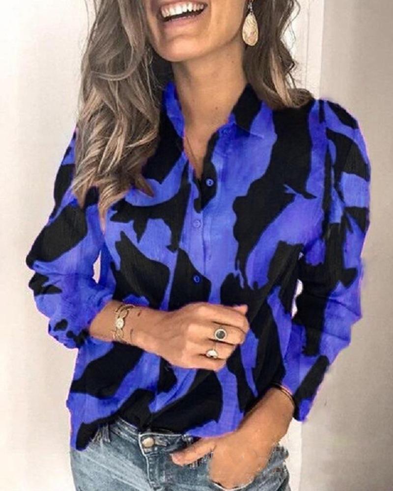 

Two-Tone Button Detail Blouse, Blue