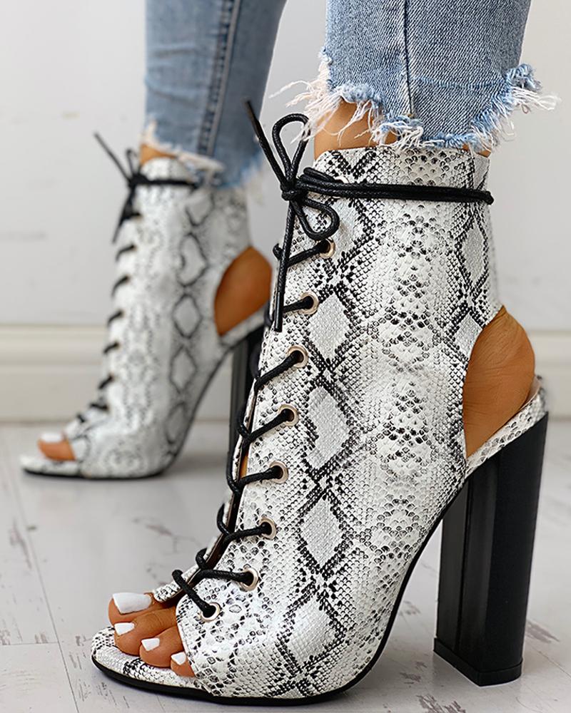 snakeskin peep toe booties