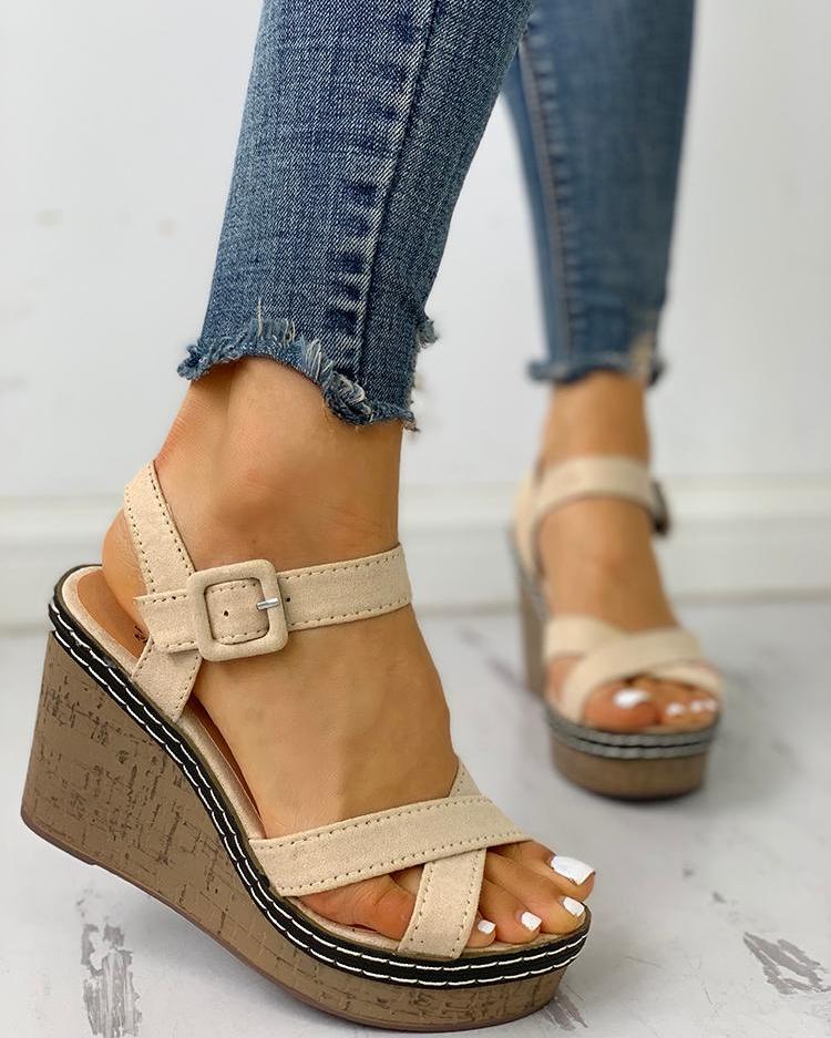 

Suede Crisscross Design Wedge Sandals, Beige