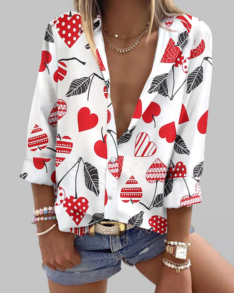 

Heart Graphic Print Plunge Shirt, White