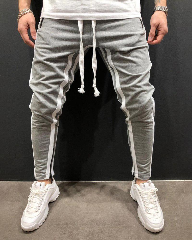 

Men Drawstring Waist Striped Tape Sweatpants, Style3