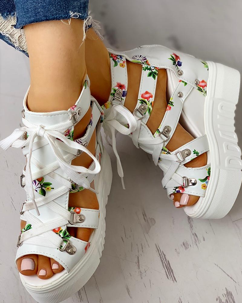 cut out lace up wedge sandal