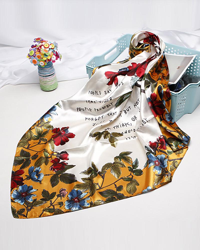 

Floral Letter Print Square Silk Scarf, Yellow