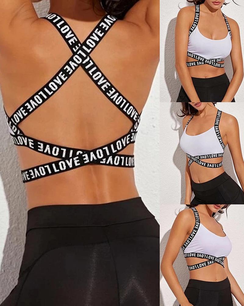 

Women Sport Bra Fitness Top Letters Yoga Bra For Cup Black White Running Yoga Gym Fitness Crop Top Women Push Up Sports Bras