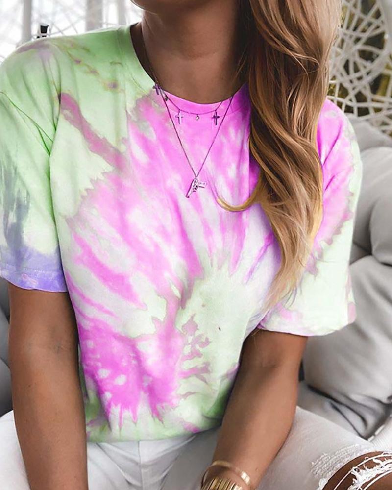 

Tie Dye Print Round Neck T-shirt, Purple