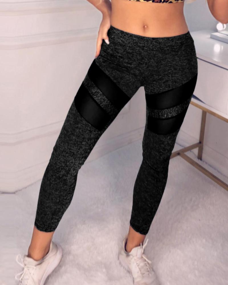

Sheer Mesh Insert Yoga Leggings, Black