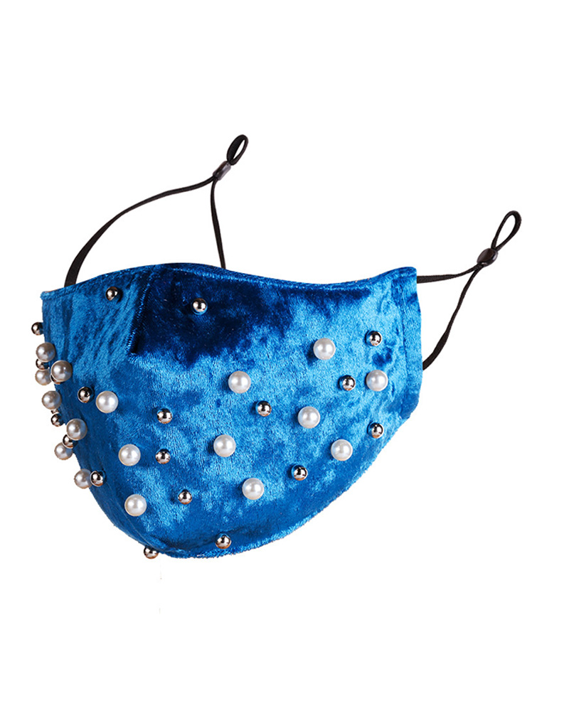 

Multi Beaded Velvet Breathable Face Mask, Blue