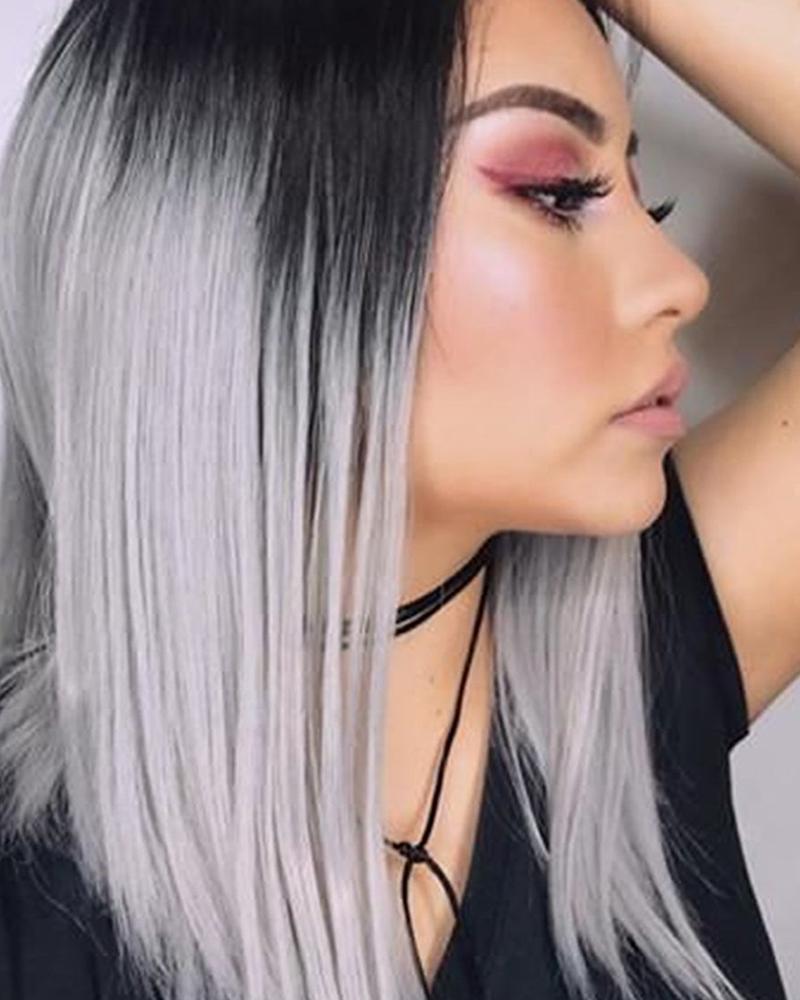 

14'' Bob Straight Gray Black Ombre Hairstyle Wig Hair Wig Rose Net Heat Resistant Synthetic Hair Wig