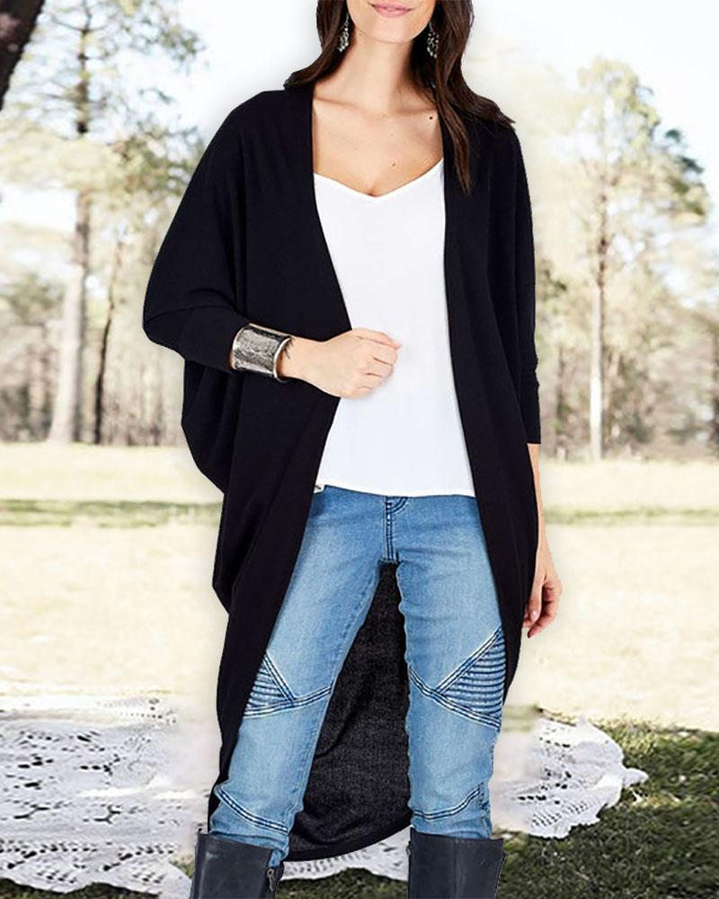 

Ruched Knitted Irregular Casual Cardigan, Black