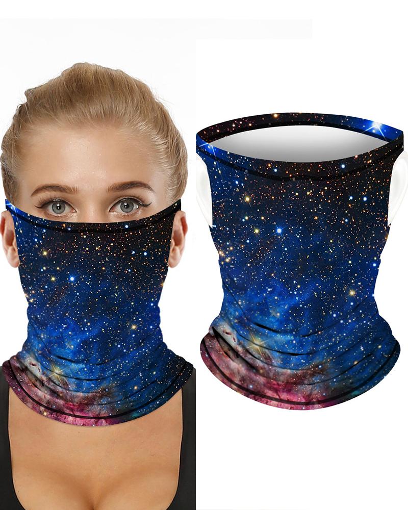 

Sparkle Sky Print Breathable Ear Loop Face Bandana Headwrap, Dark blue