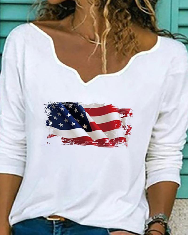 

Graphic / Floral / Butterfly / Flag Print Long Sleeve Top, Style6