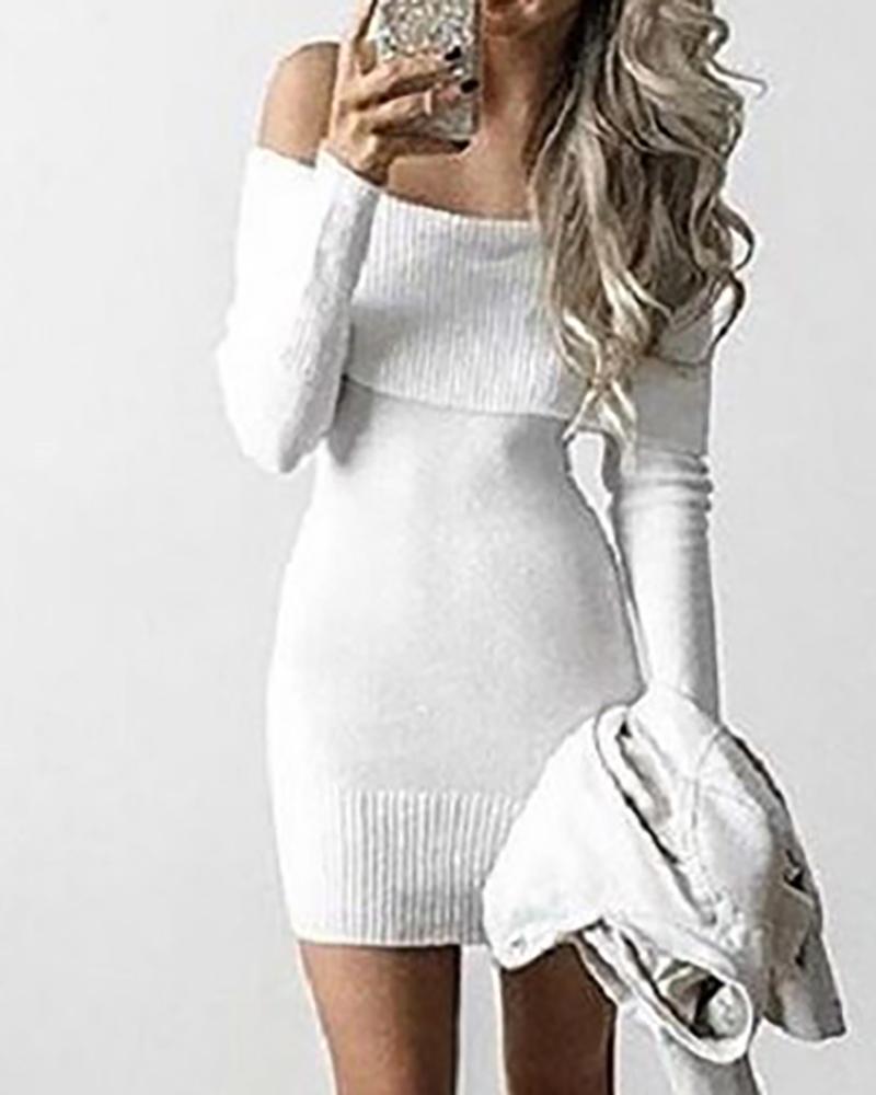 

Off Shoulder Long Sleeve Sweater Dress, White