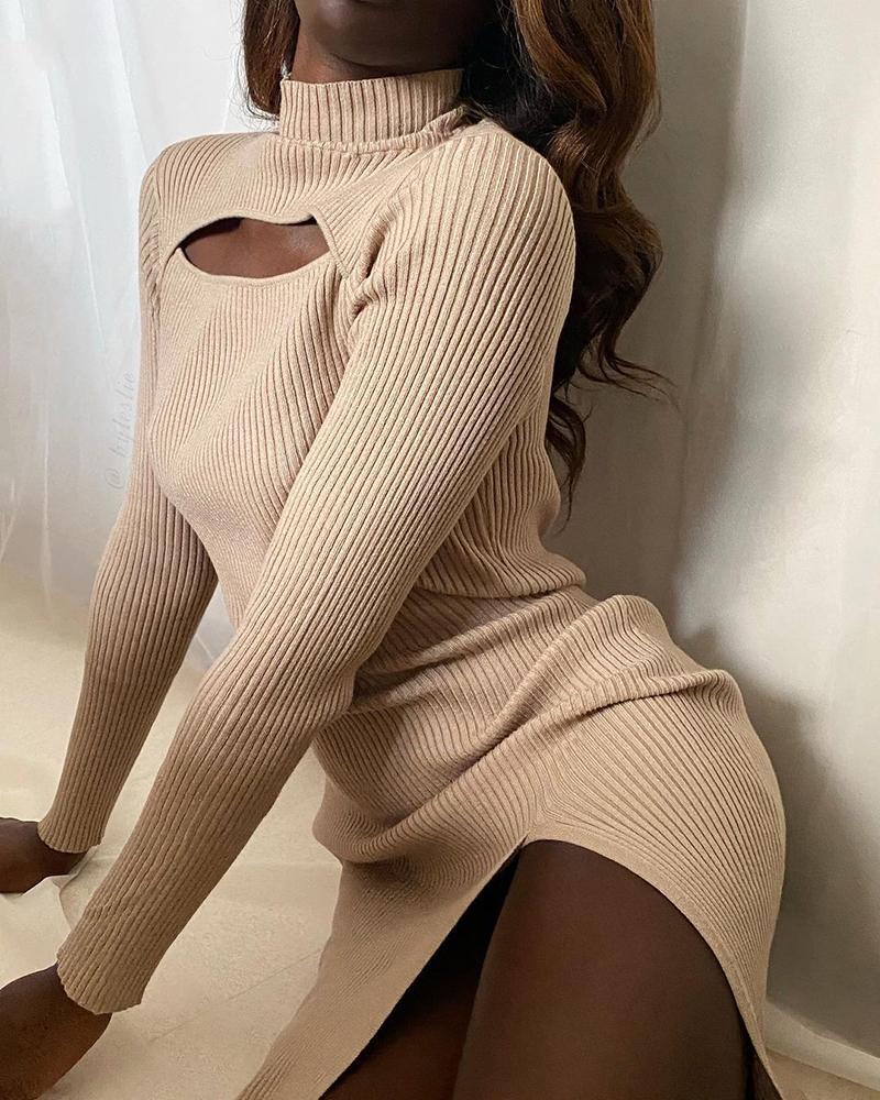 

Cutout Front High Slit Dress, Apricot