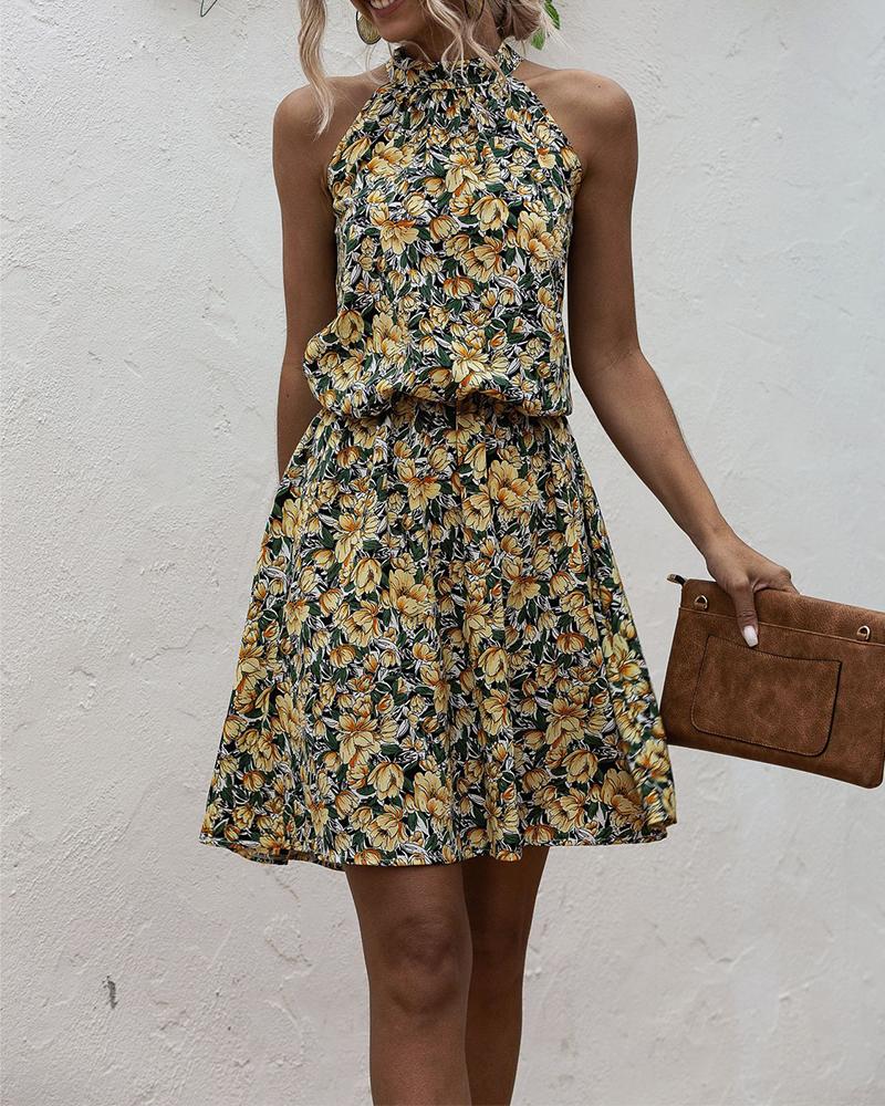 

Floral Print Halter Neck Mini Dress, Yellow