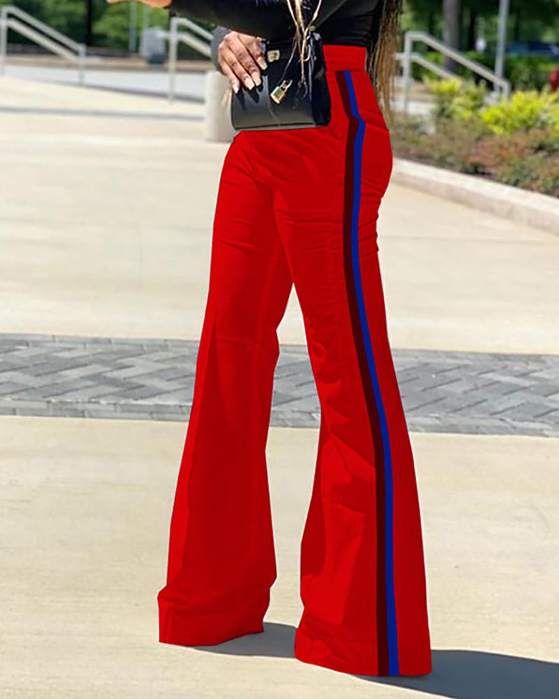 

Striped Colorblock High Waist Bootcut Pants, Wine red