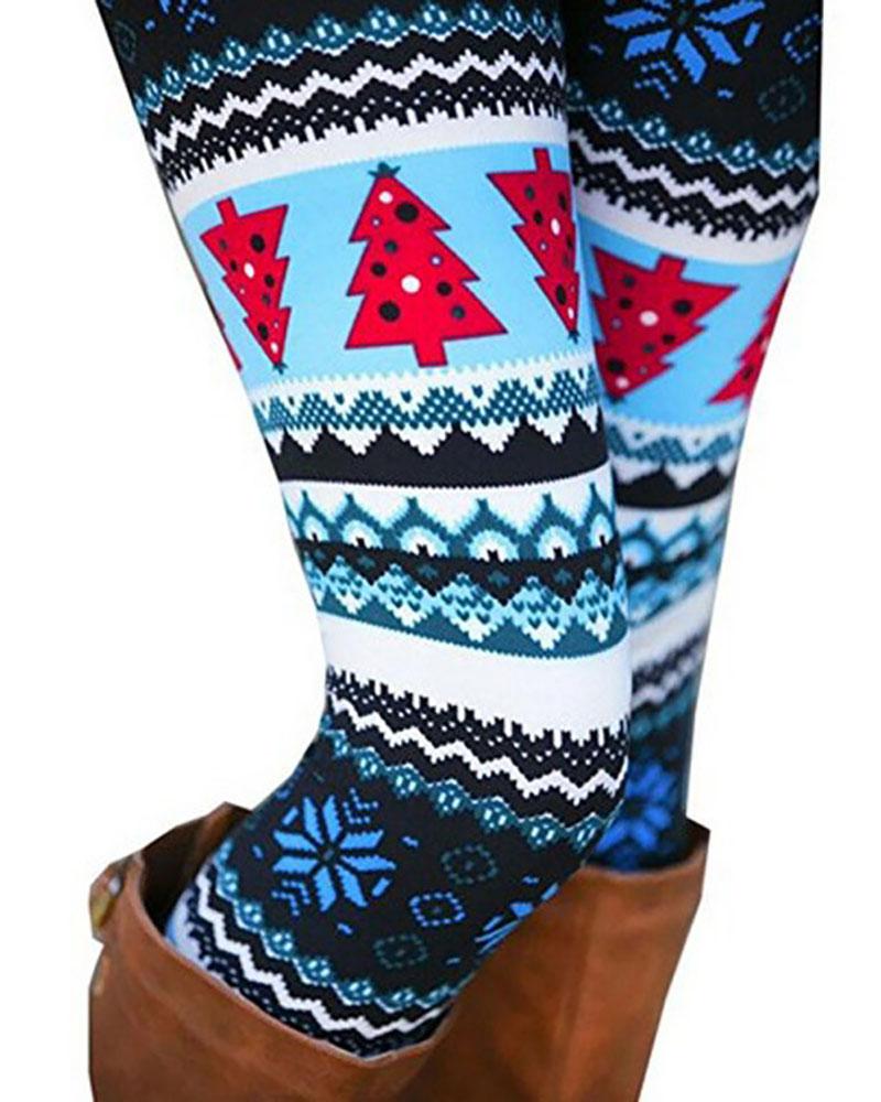 

Christmas Print High Waist Skinny Pants, Style4