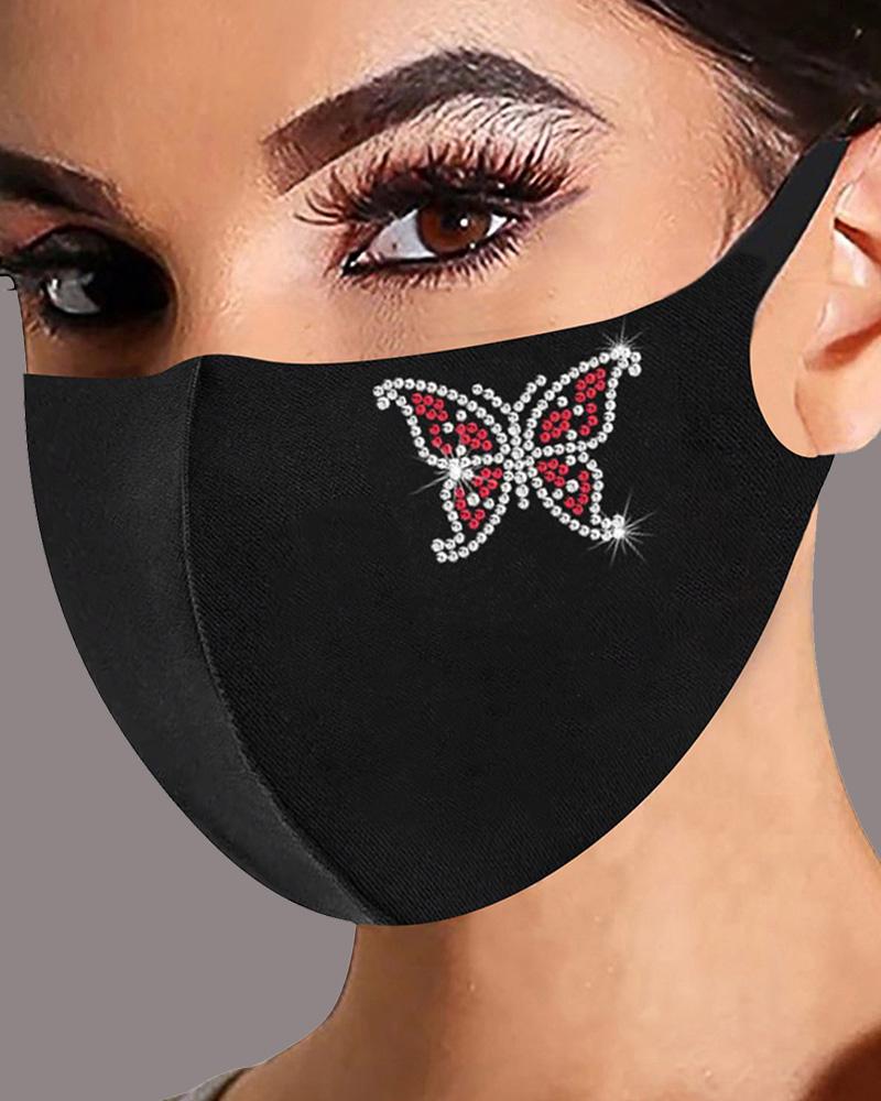 

Butterfly Pattern Studded Breathable Face Mask, Wine red