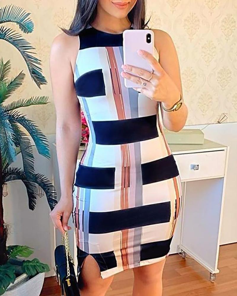 

Colorblock Sleeveless Side Slit Dress, Multicolor