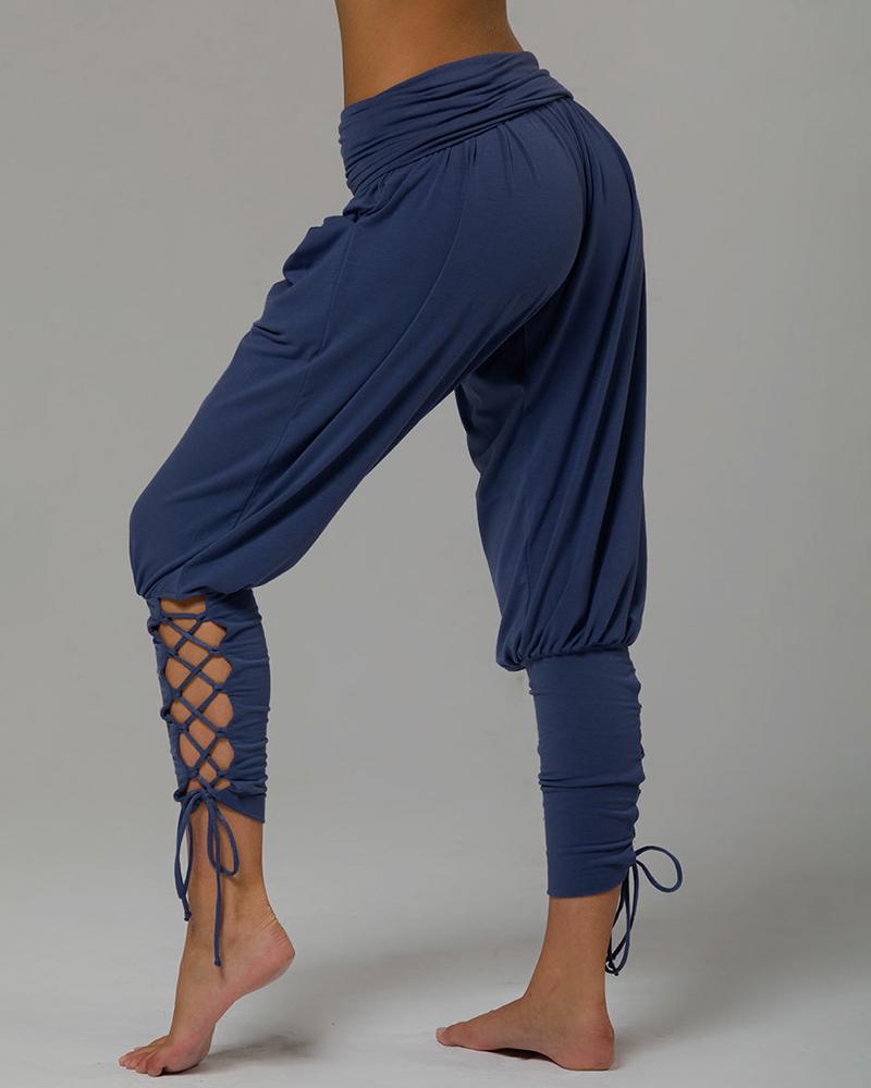 

Tied Cuffed Bandage Casual Pants, Dark blue