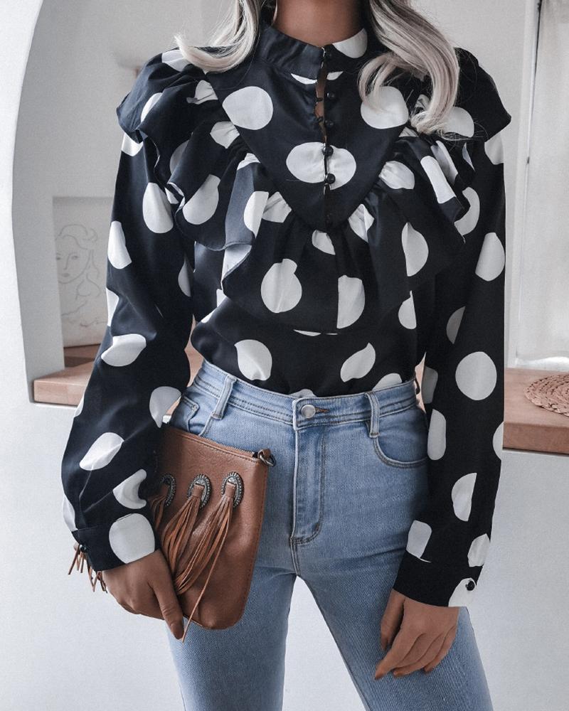 

Ruffles Hem Button Design Long Sleeve Blouse, Style2