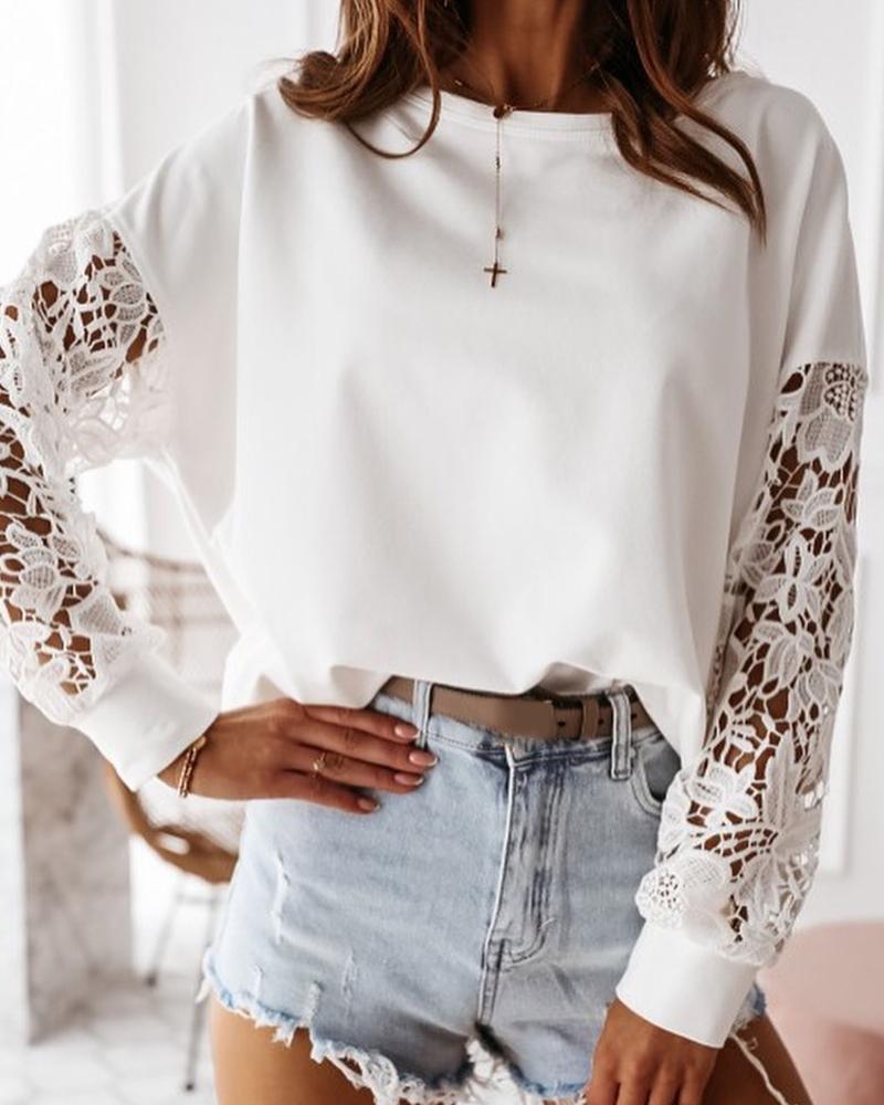 

Guipure Lace Long Sleeve Casual Top, White