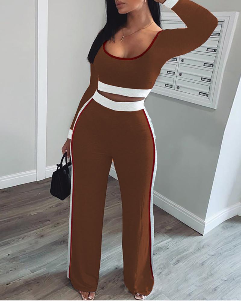 

Colorblock Crop Top & Pants Set, Khaki