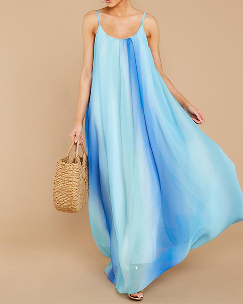 

Spaghetti Strap Colorblock Maxi Dress, Blue
