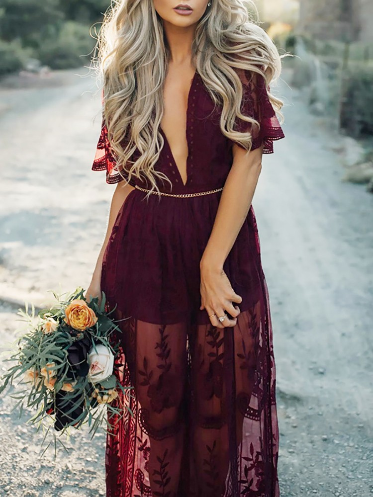 red lace maxi romper