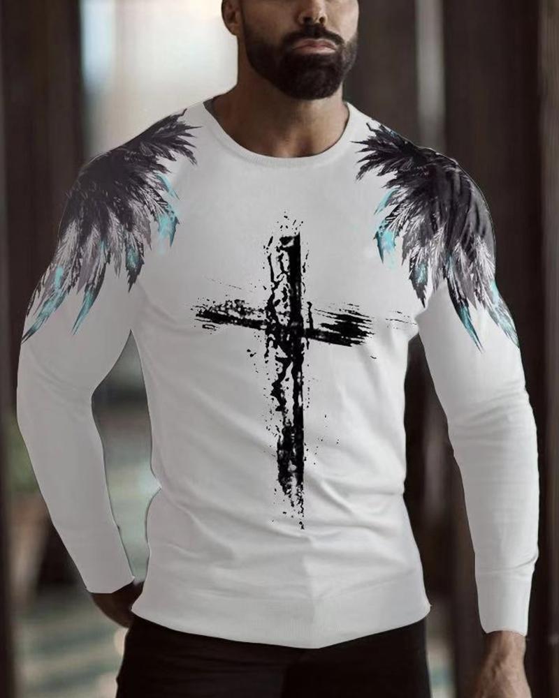 

Cross Print Long Sleeve T-shirt, White