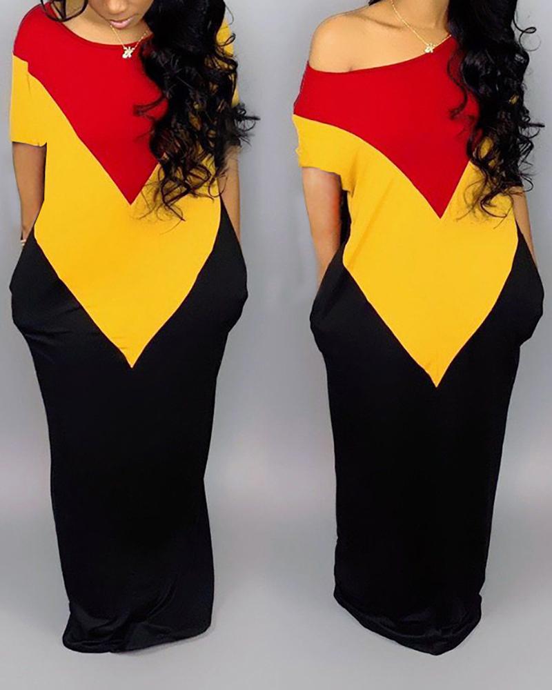 

Casual Loose Contrast Color Dress, Yellow