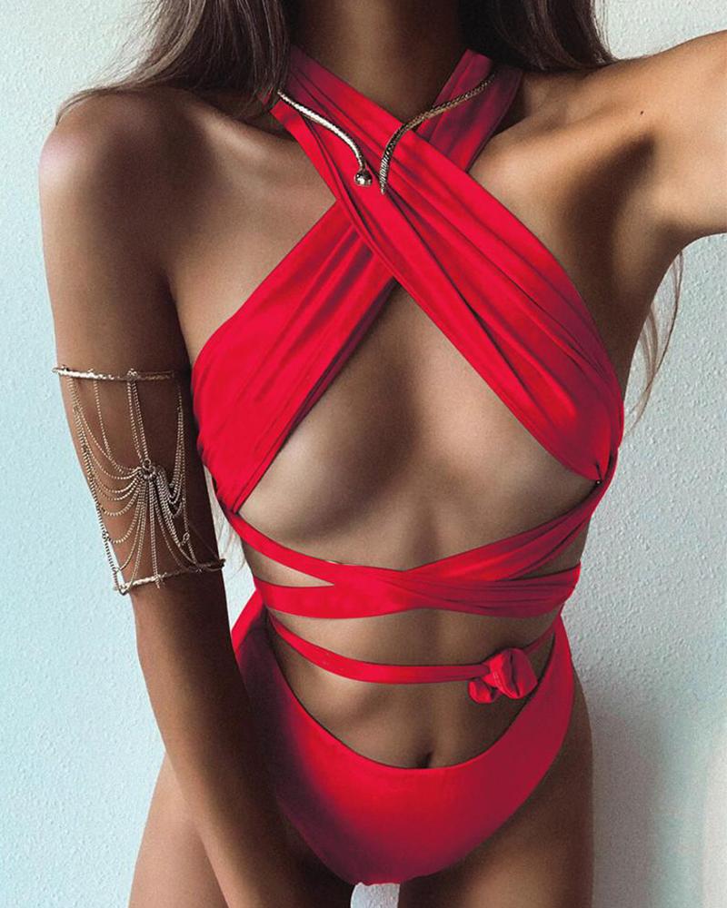 

Crisscross Two-Piece Bikini Set, Red