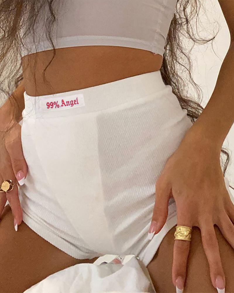 

Letter Embroidery High Waist Shorts, White