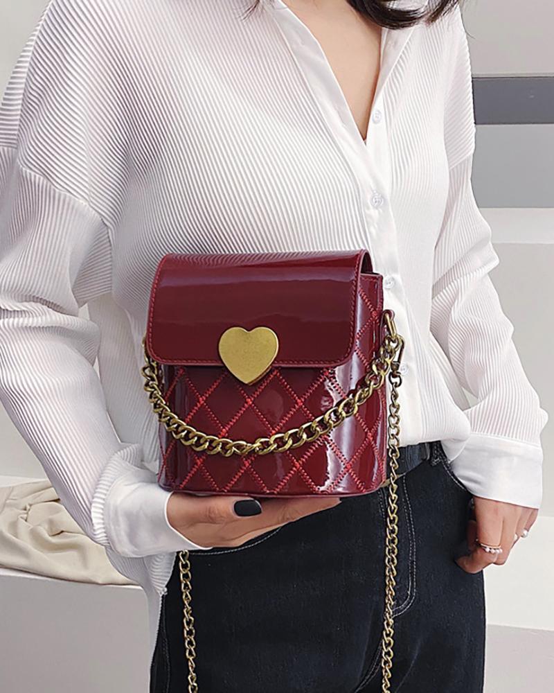 

Heart Pattern Chain Bucket Bag, Red