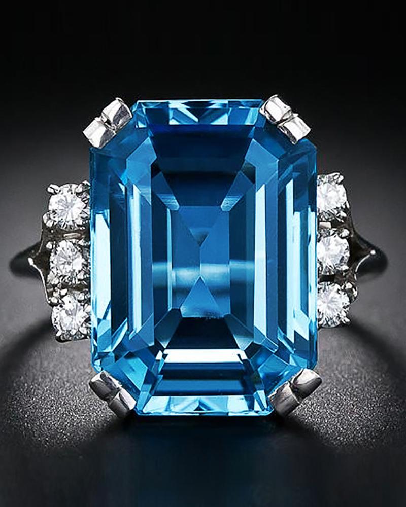 

Vintage Square Rhinestone Decor Rings, Blue