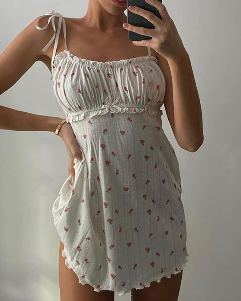 

Frill Hem Tied Detail Ditsy Floral Print Dress, White