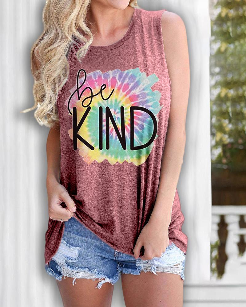 

Letter Tie Dye Print Casual Tank Top, Pink