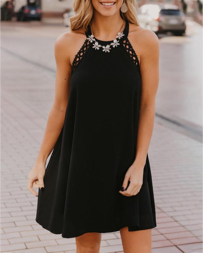 

Halter Hollow Out Tied Detail Backless Mini Dress, Black