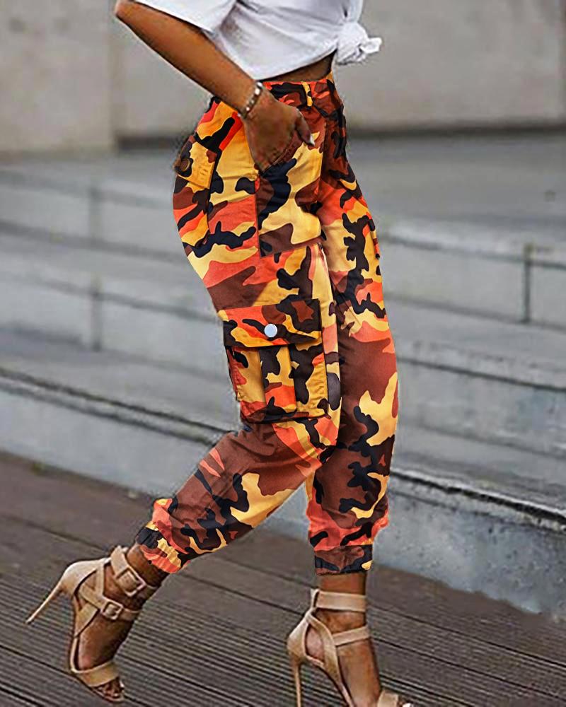 

Camouflage Pockets Casual Cargo Pants, Multicolor