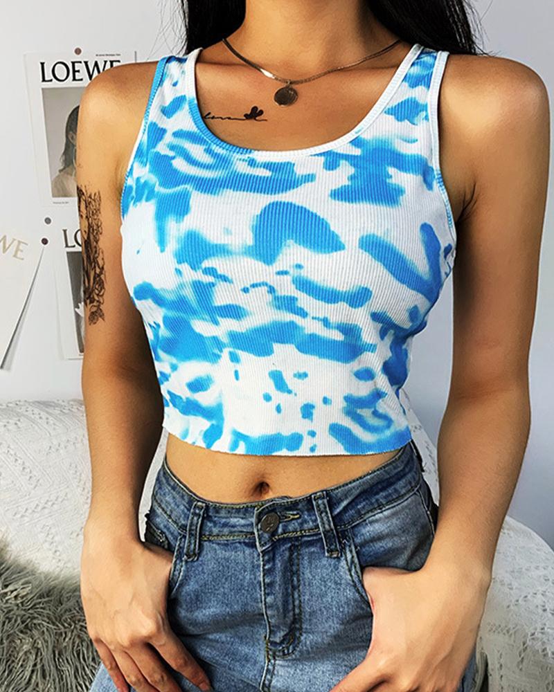 

Tie Dye Crop Tank Top, Blue
