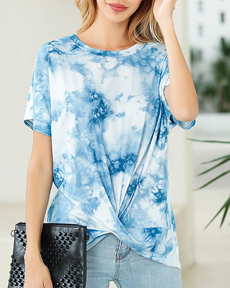 

Tie Dye Print Twisted T-shirt, Light blue