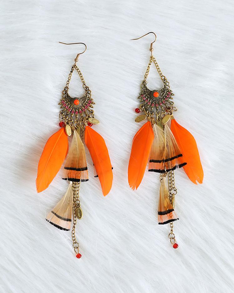 

Feather Long Tassel Bohemian Jewelry Earrings, Orange