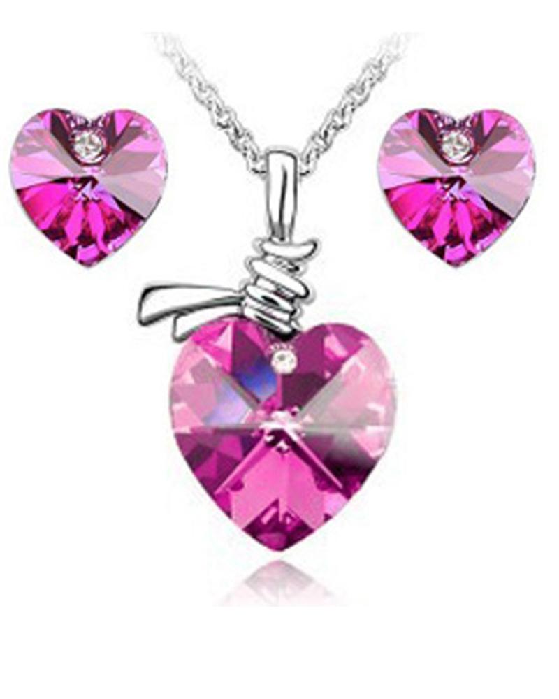 

3PCS Heart Shaped Pendant Necklace & Earrings Set, Red